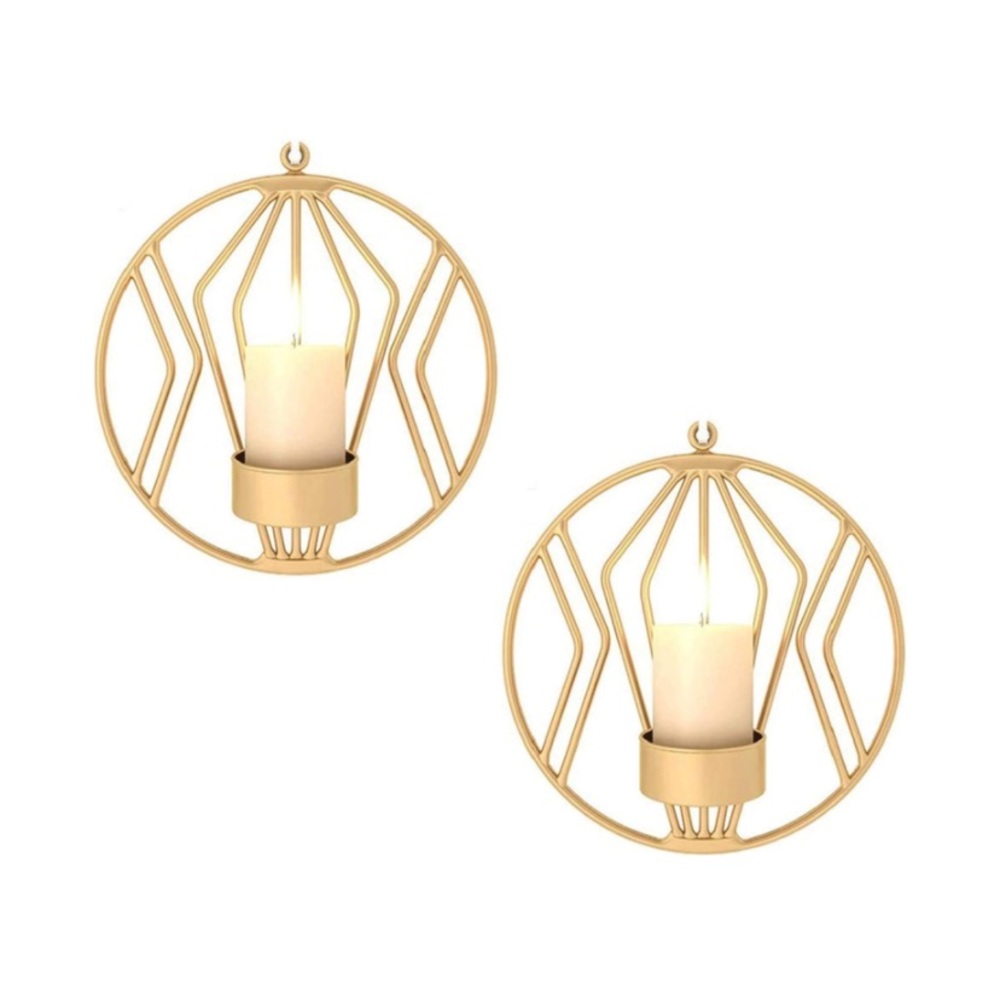 Set of 2 Tealight Candle Wall Sconces in Gold